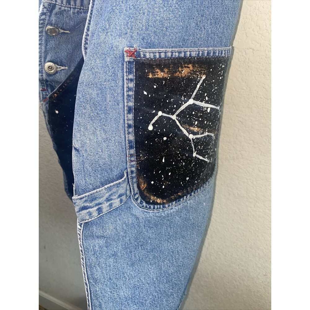 Union Bay Vintage Overalls dress Paint DIY Denim 90s Astrology Art Boho y2k M - Picture 9 of 11